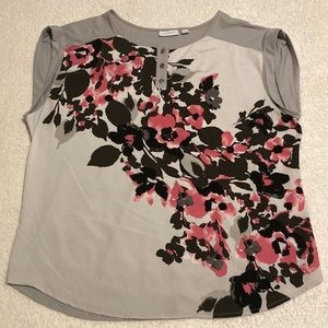 New York & Company gray floral shirt with pink and black flowers Size XL